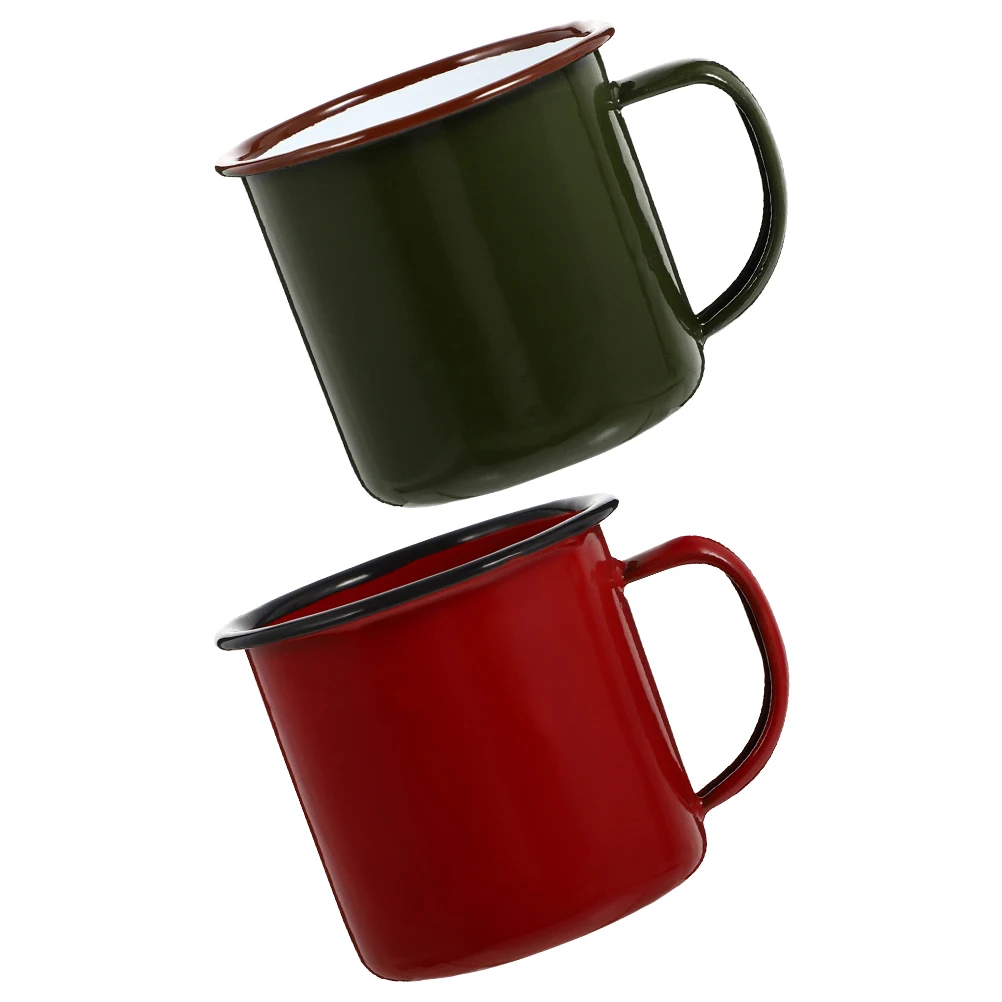 

2 Pcs Vintage Enamel Retro Cups Heat resistant Large Size Beverage Holders Practical Kitchen Barware Travel Use Glass