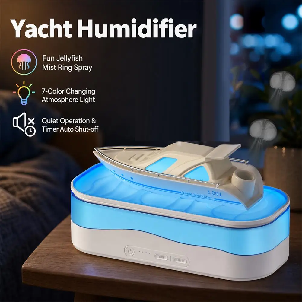 Aroma Diffuser Creative Yacht Shape Air Humidifier 7 Colors LED Light Ultrasonic Humidifier Aroma Diffuser For Bedroom Office