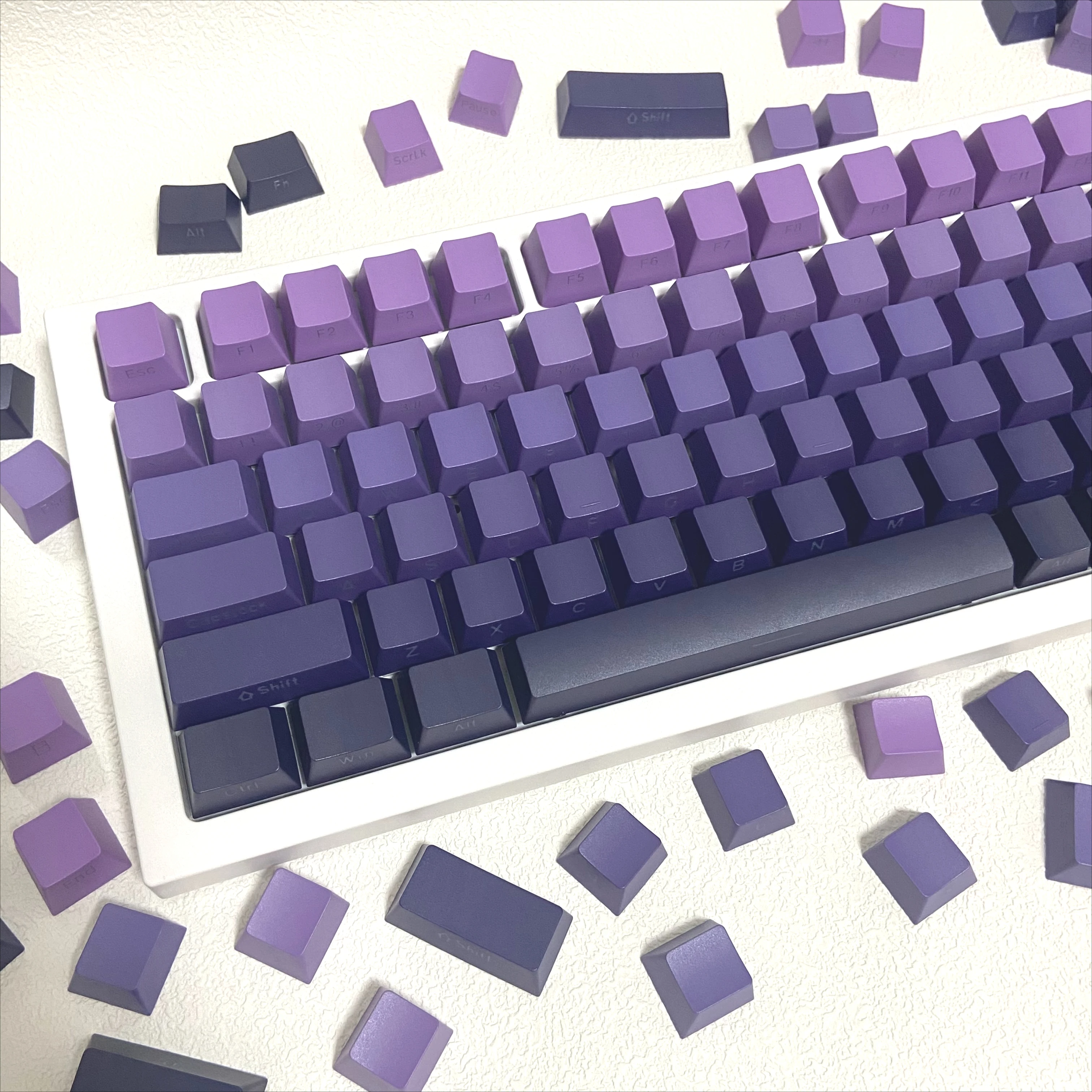 OEM Key Caps Mechanical Keyboard Translucent Gradient 143 Keys Misty Blue Side Engraved Characters PBT Game Keyboard Keycaps