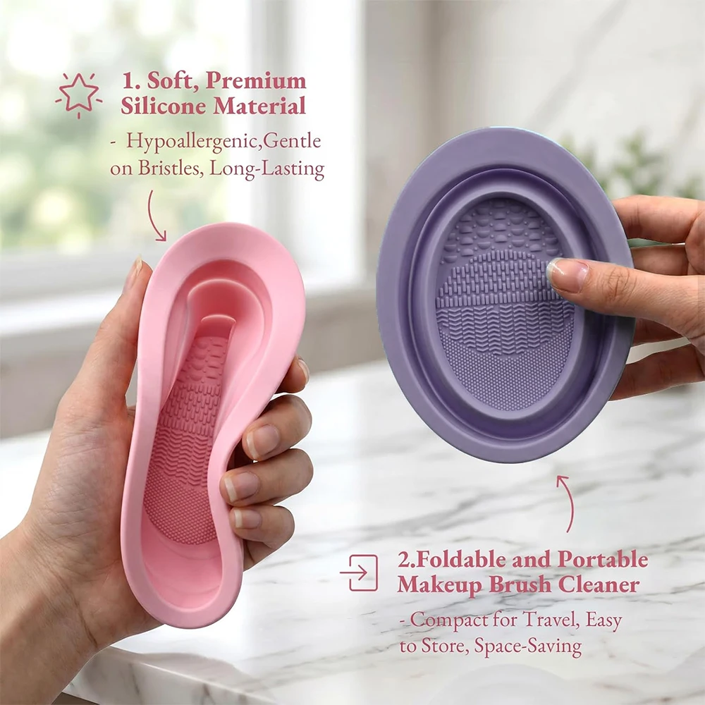 Foldable Silicone Makeup Brush Cleaner Bowl Portable Cosmetic Brush Cleaning Deep Clean Brushes Powder Puff Sponge Washing Tool - view 5