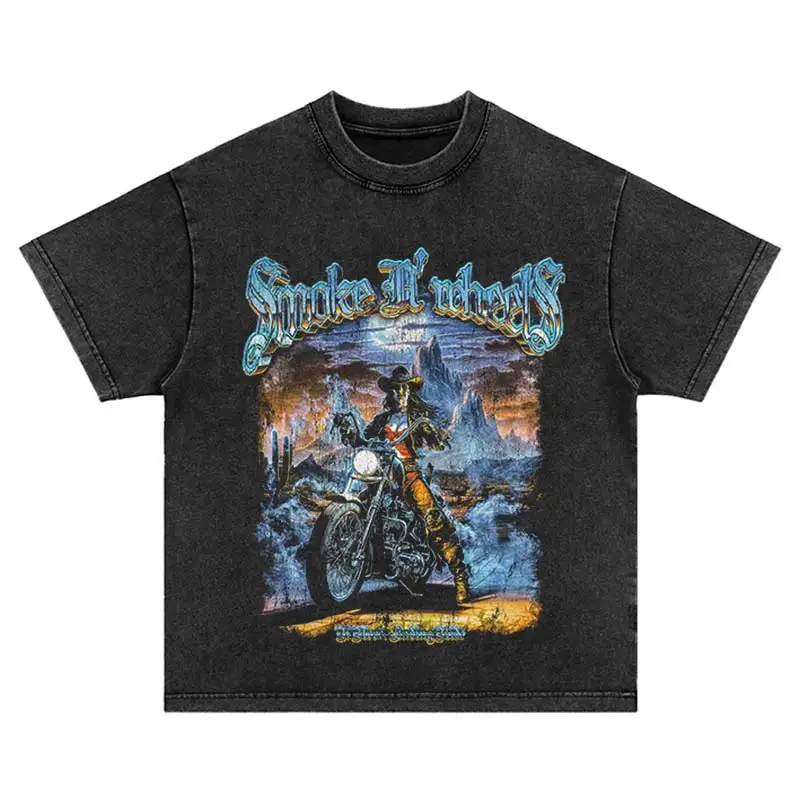 2026 Hip Hop Streetwear Vintage Harajuku Loose Summer Castle Deer Print T-Shirt Punk Washed Cotton Oversized Casual Short Sleeve