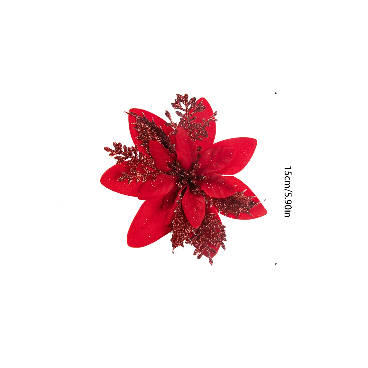 5/10Pcs 15cm Glitter Red Christmas Flowers Artificial Poinsettia Flower Ornaments 2024 Christmas Decoration For Home New Year