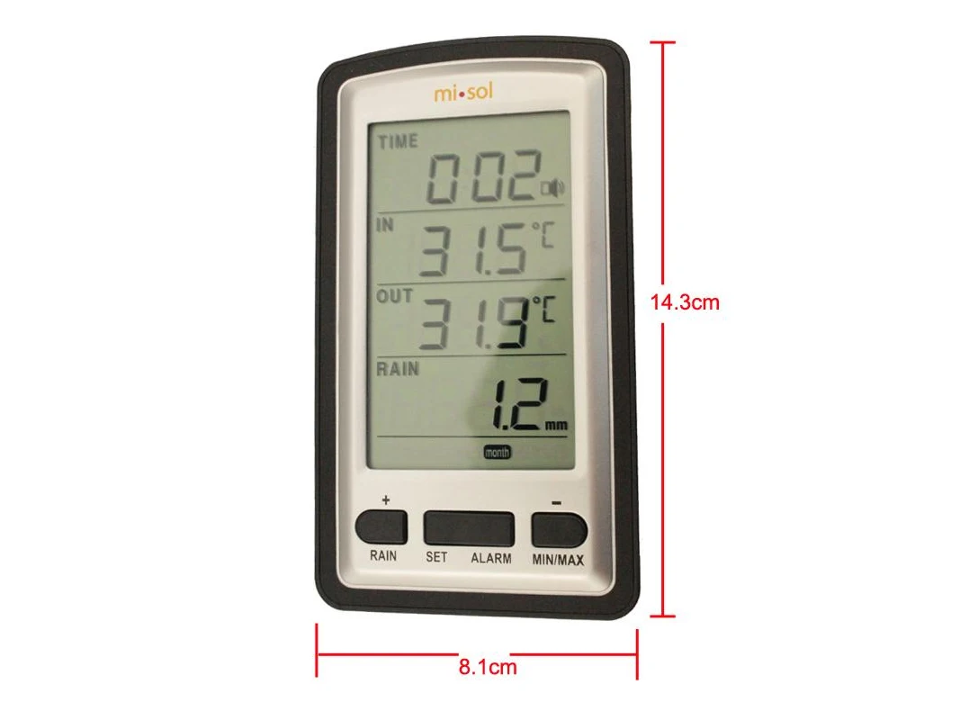 Misuratore di pioggia Wireless con termometro, stazione meteorologica per pluviometro per temperatura in/out