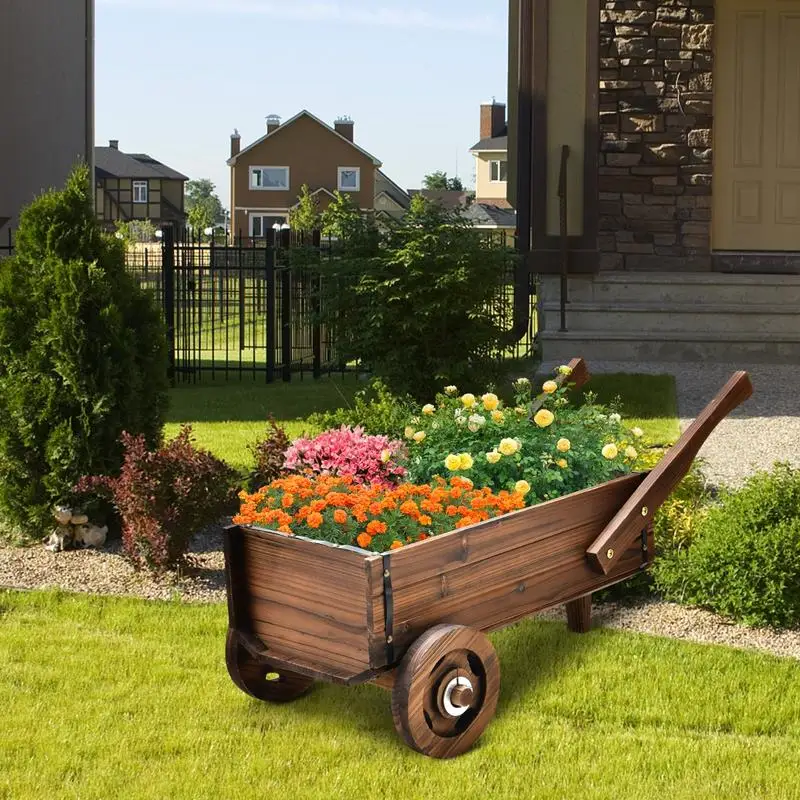 Jardinière en bois sur roulettes avec poignées et trou de drainage - Brun rustique. Structure en bois massif stable, design surélevé pour éviter l'humidité du sol, facile à utiliser pour cultiver diverses plantes en extérieur.