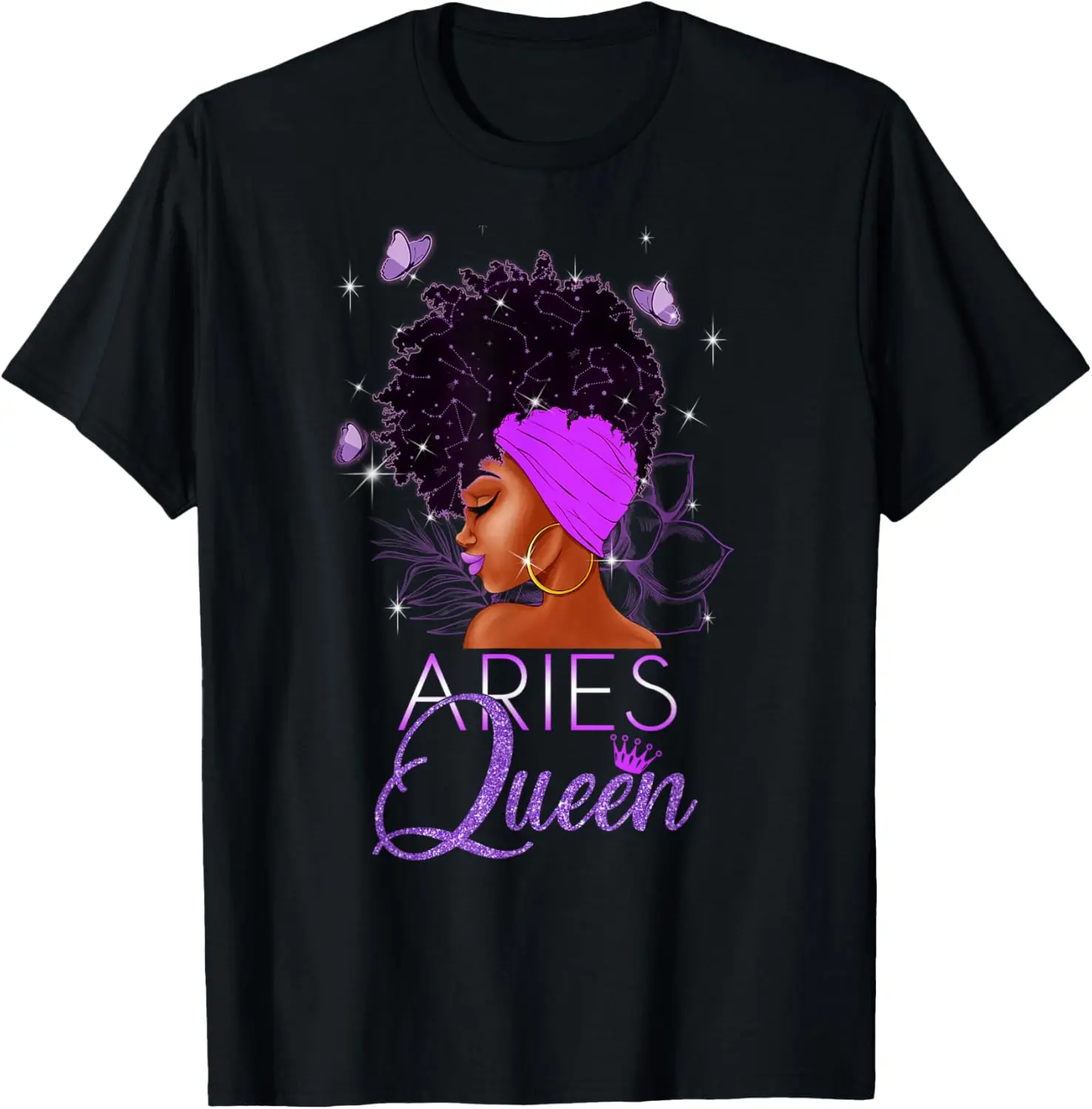 Purple Aries Queen African American Woman March April T-Shirt