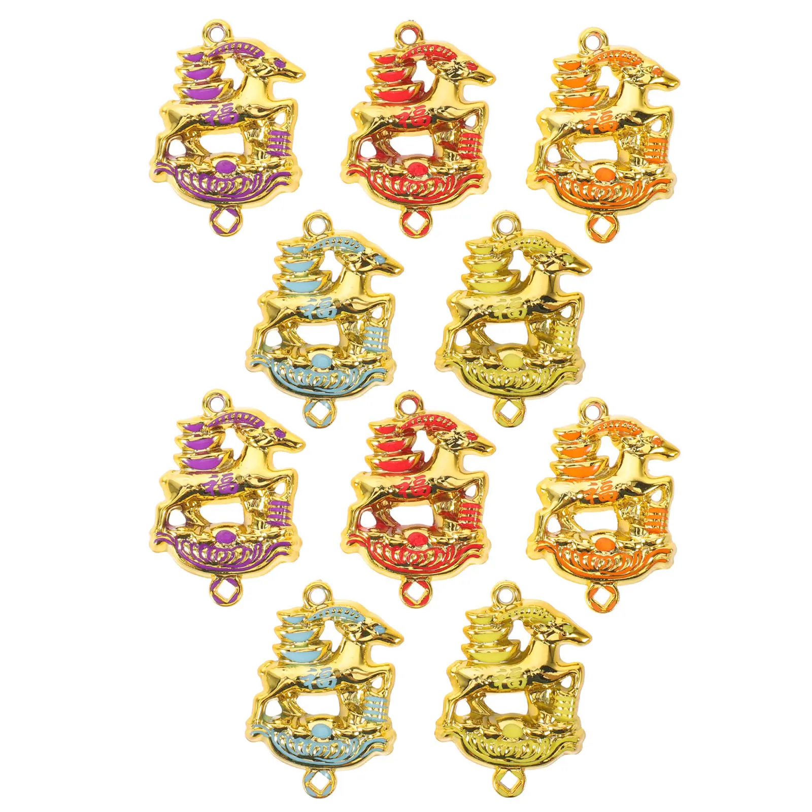 10 Pcs Year of The Sheep Hanging Ornaments Chinese Zodiac Figurines Bracelet Goat Charm Charms Yuan Bao New Gift