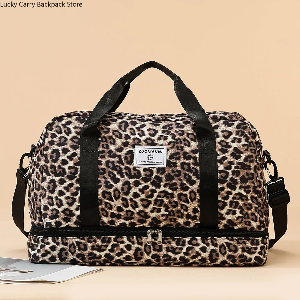 2026New Leopard Printing Travel Bag Large Capacity Sports Gym Bag With Independent Shoe Compartment Weekend overnight Duffel Bag