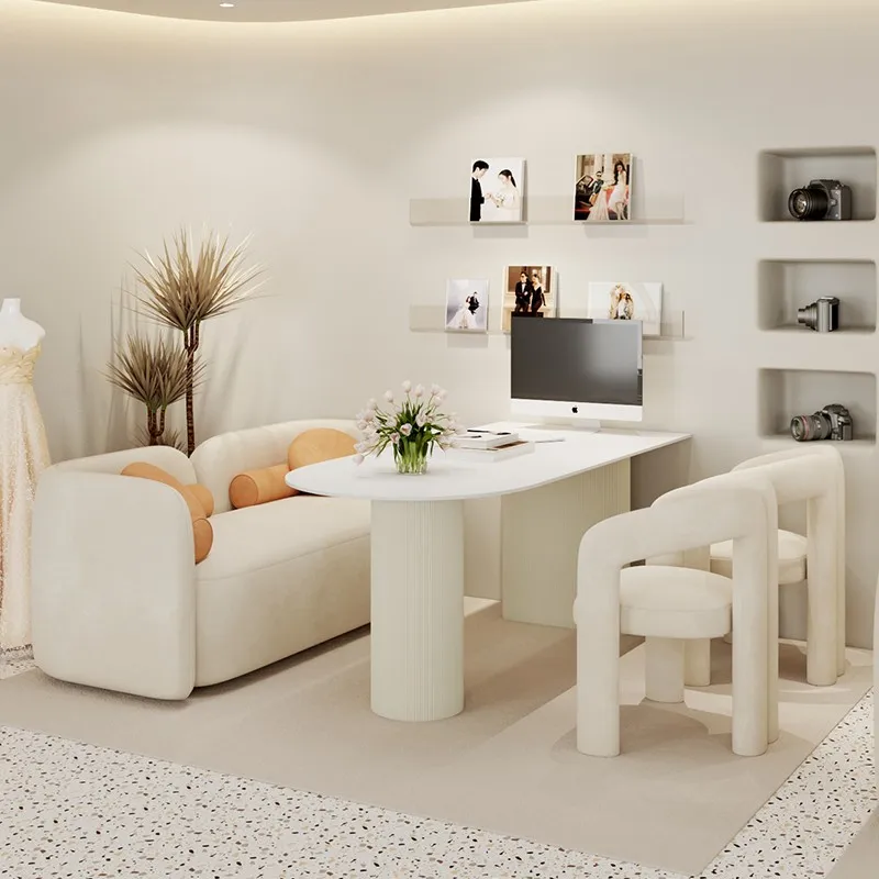 xx-Reception Sofa Creamy Style Studio Photo Selection Area Table And Chair Set Negotiation Sofa Nail Salon And Beauty*
