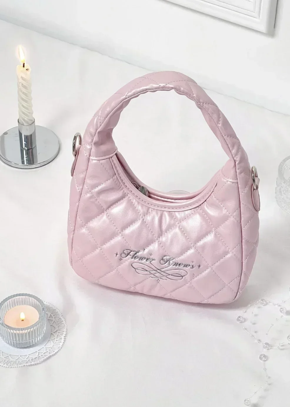 Flower Know Limited Surrounding 7th Anniversary Makeup Folding Hand Mirror Portable Makeup Storage Satchel  Bag