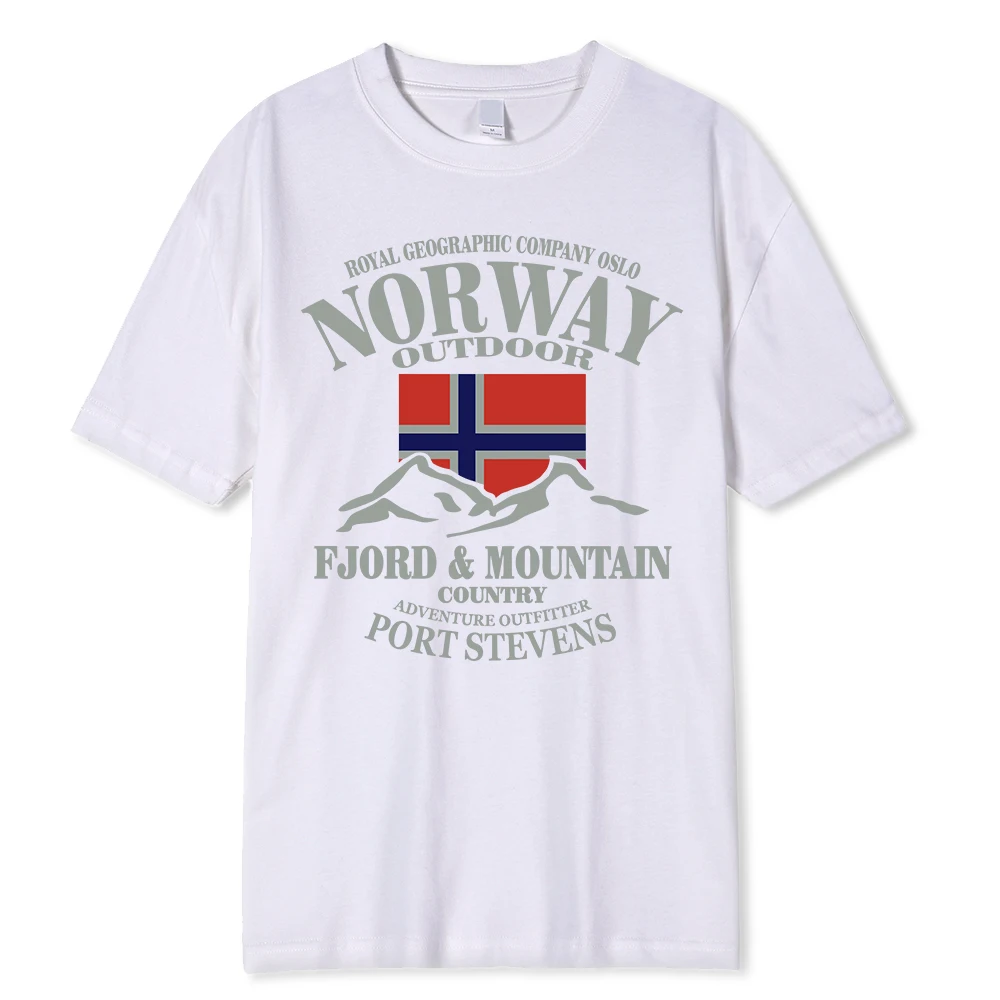 Summer Norway Flag Fjord Mountain T Shirt Crazy Hip Hop Men's Shirt Cotton Crewneck Plus Size Short Sleeve Funny T-shirts Male