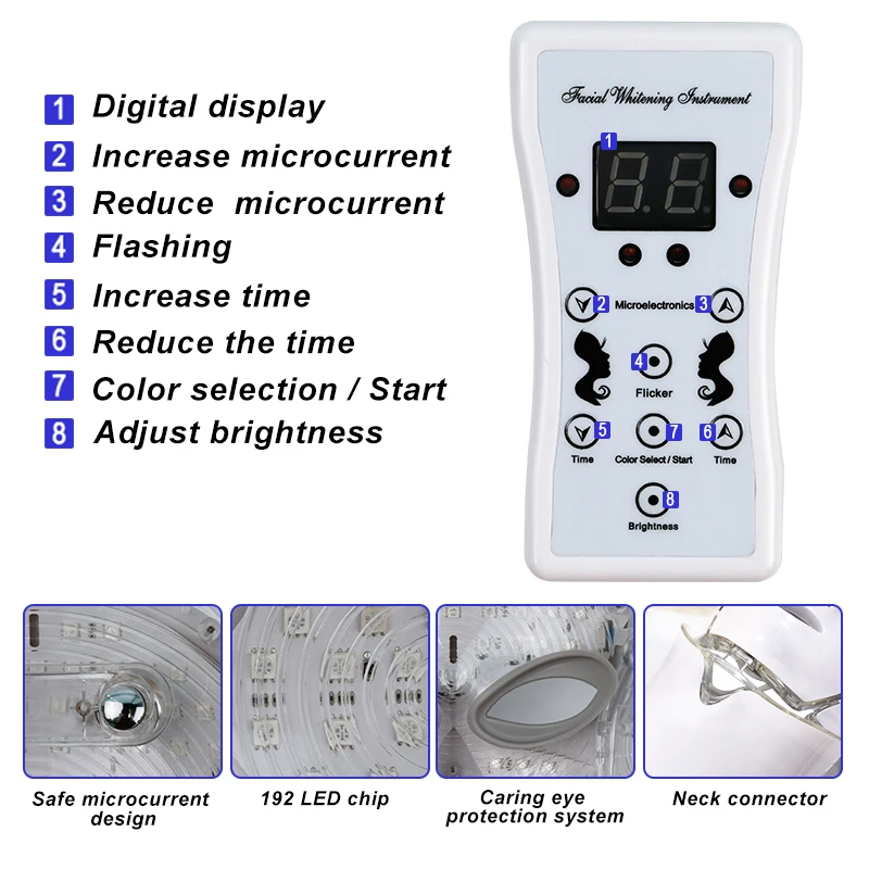 Masque facial à LED 7 couleurs Masque facial de luminothérapie Soins de la peau Masque facial à LED avec produits de rajeunissement de la peau du cou Produits de blanchiment de la peau