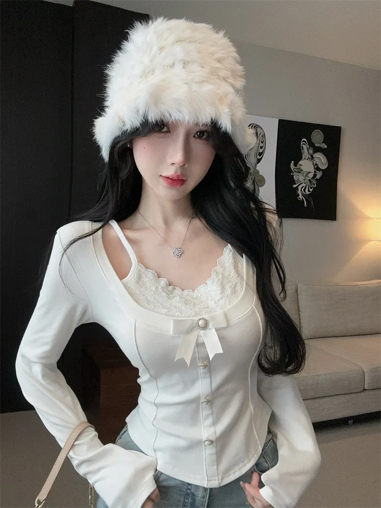 pure-desire-セクシーガール-バレエスタイル-長袖-レース-パッチワーク-トップス-レディース-高級感-フェイクツーピース-ノットスリム…