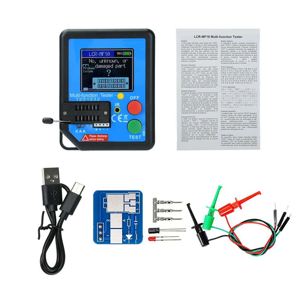 LCR-MF10 Transistor Tester, 128×160 TFT Digital Multimeter, Electronic Component Fault Diagnostic Instrument, Type-C Port