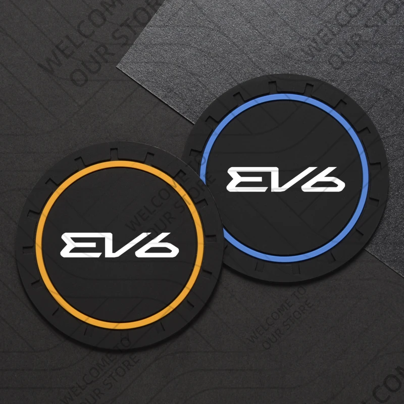 2Pcs For KIA EV5 EV6 Electric Vehicle LOGO Car Silicone Coaster Anti-Slip Water Cup Drink Mat Interior Decoration Accessories