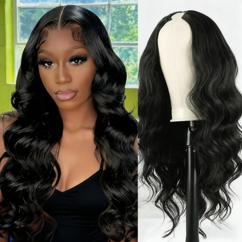 الخامس جزء الباروكات البرازيلي الجسم موجة خصلات الشعر المستعار الإنسان لا ترك لا خياطة غلويليس 250 الكثافة شعر بشري أسود طبيعي 100% للنساء