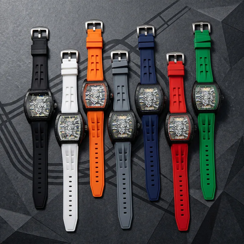 Trendy Men's Quartz Watch Silicone Strap Male Business Wristwatch Wine Barrel Hollow Design Colorful Luminous Fashion Boy Gifts