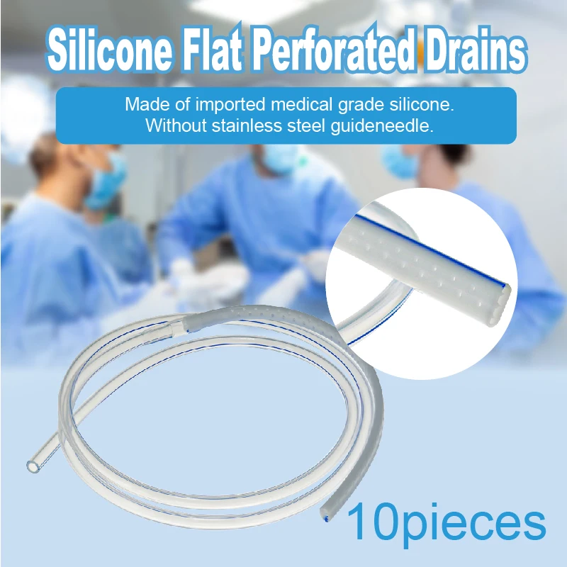 10pcs Animals Medical Grade Silicone Perforated Flat Drain Tube With Display Line Without Trocar Sterilize 7mm/10mm Wholesale