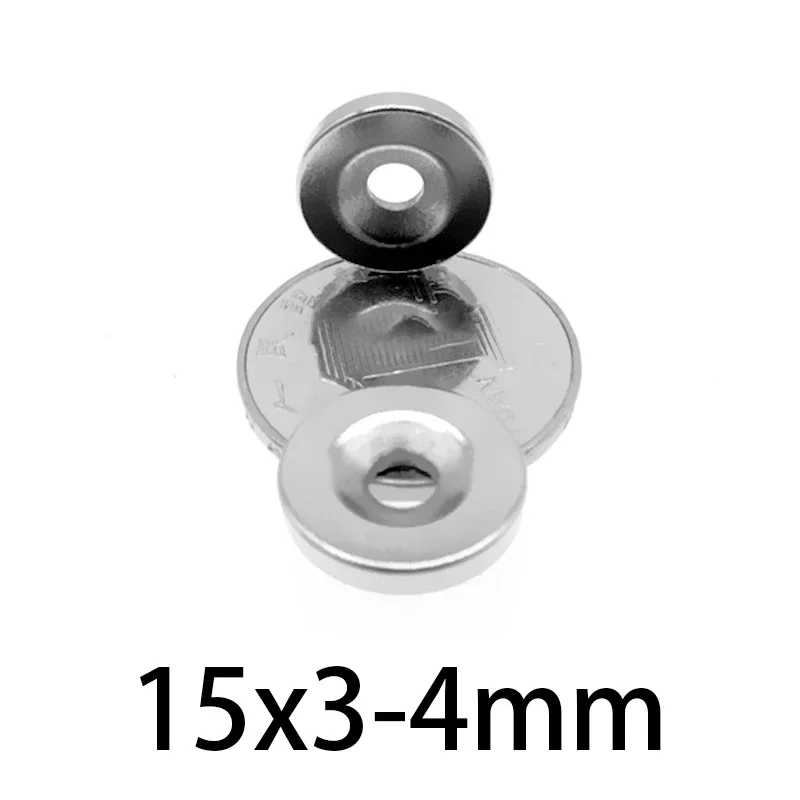 15X3-4mm Powerful Magnets 15*3-4 Strong Disc Magnets Hole 4mm For Fridge, DIY, Building, Scientific, Craft, Education 15x3-4