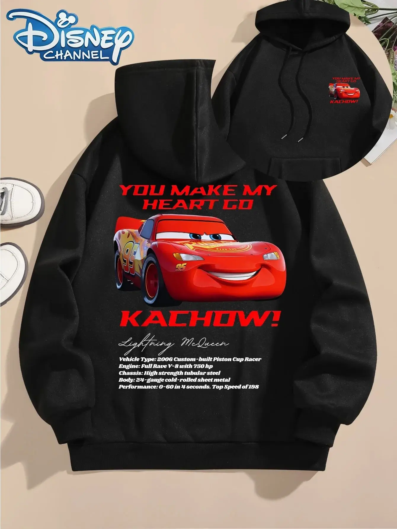 Disney Lightning McQueen Hooded Shirt, Cars Movie Style, Men's Cars Movie Autumn and Winter Street Style Parent-child Outfit Y2k