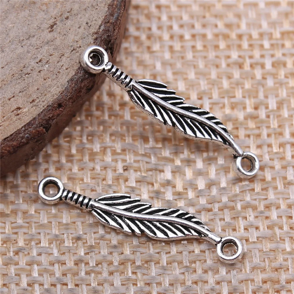 WYSIWYG 40pcs Antique Silver Color Feather Connectors Charm Pendant Jewelry Making Findings Accessories DIY Handmade