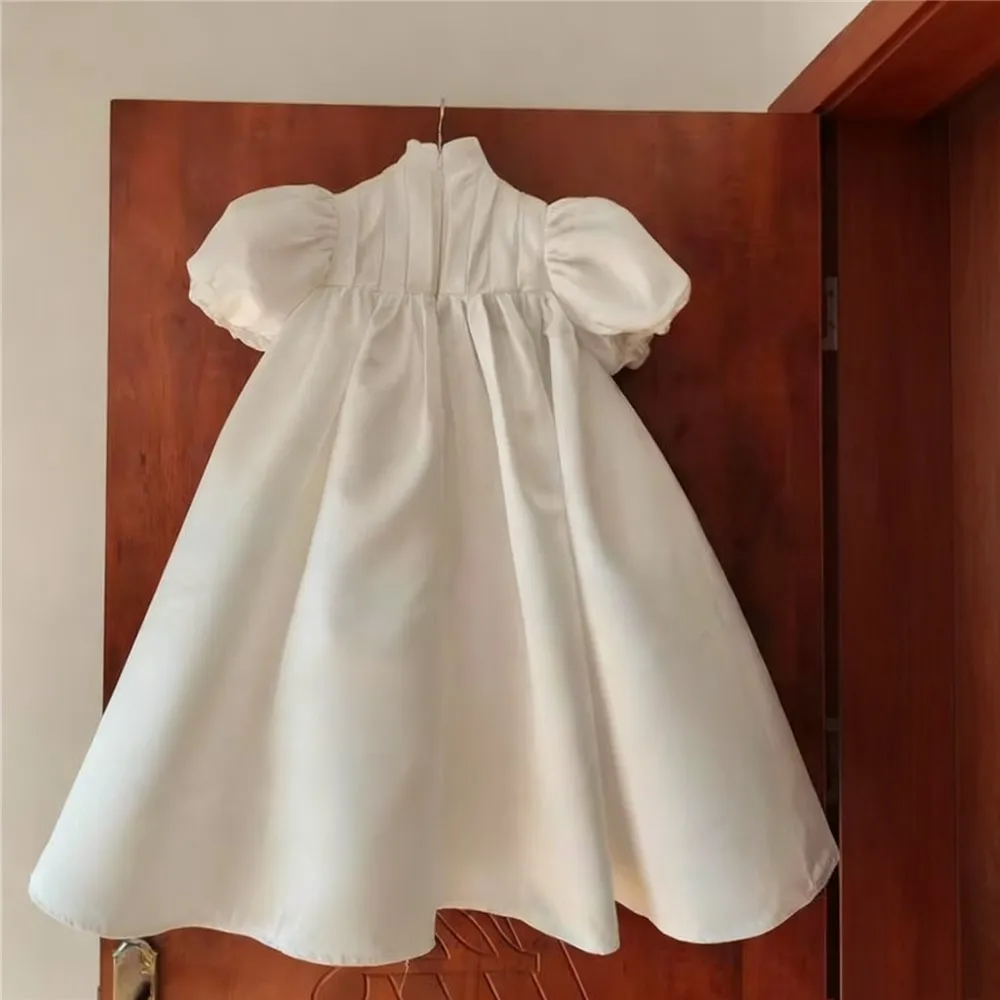 Elegante abito da sposa per ragazza di fiori avorio in raso soffice per bambine, festa di compleanno, sera, battesimo, abito personalizzato