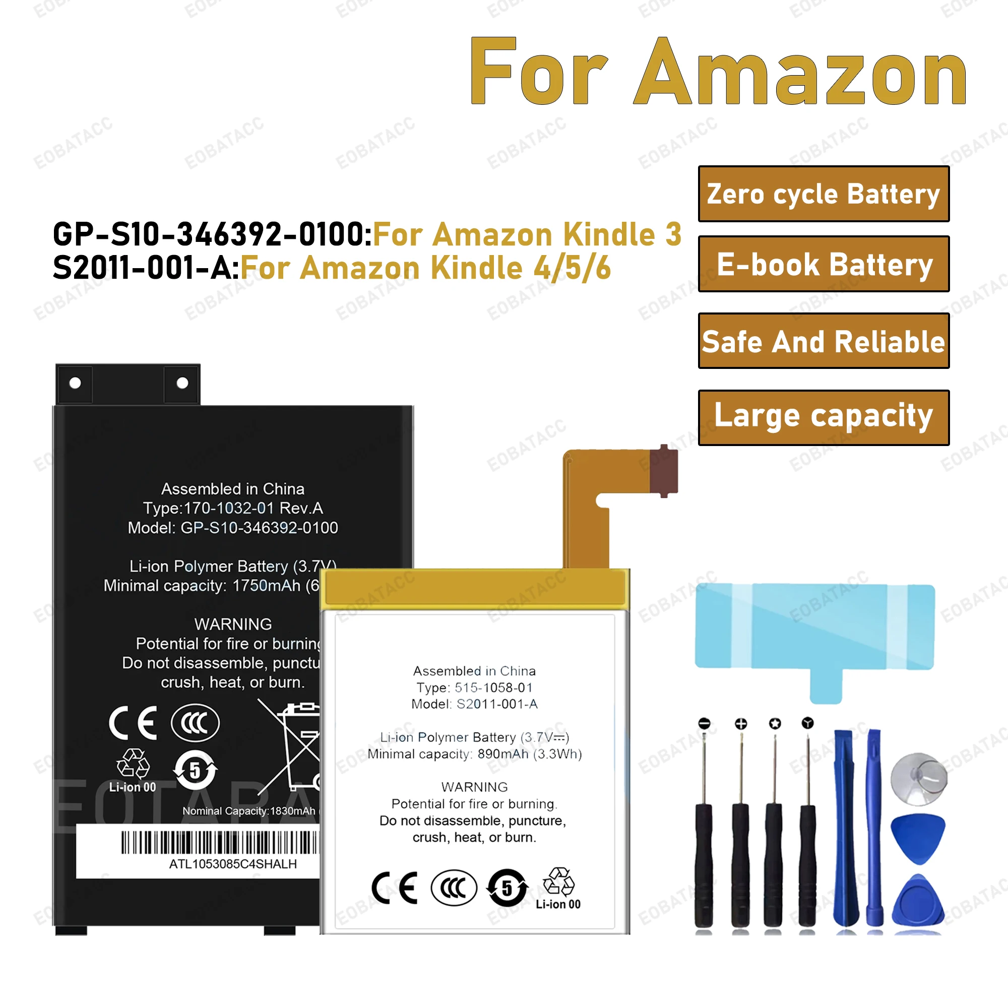 2026 Years 100% Original Battery For Amazon Kindle 3 Kindle 4 5 6 MC-265360 D00901 D01100 Replacement Phone Bateria