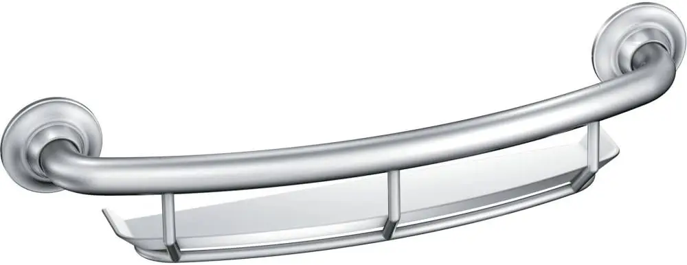 

16-Inch Curved Shower Grab Bar with Shelf, Chrome, 500 lbs Capacity