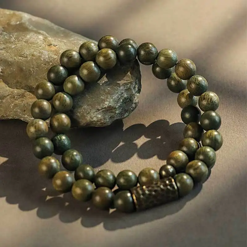 مم الأخضر دائرة مزدوجة مطرز للرجال النساء الأدبية العرقية نمط خشب الصندل الأسود الخوخ الخشب الفن واللعب سوار محظوظ المجوهرات