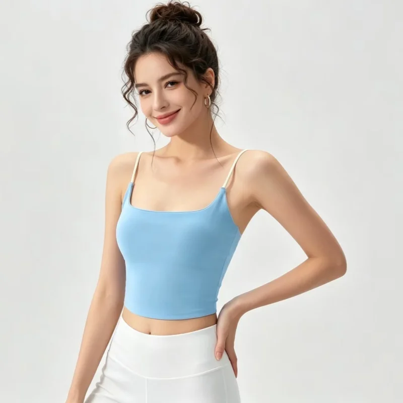 Women Contrast‑Color Strap U‑Back Yoga Sports Bra High Stretch Breathable Slim Fit Fitness Tank Top Summer Workout Active Wear