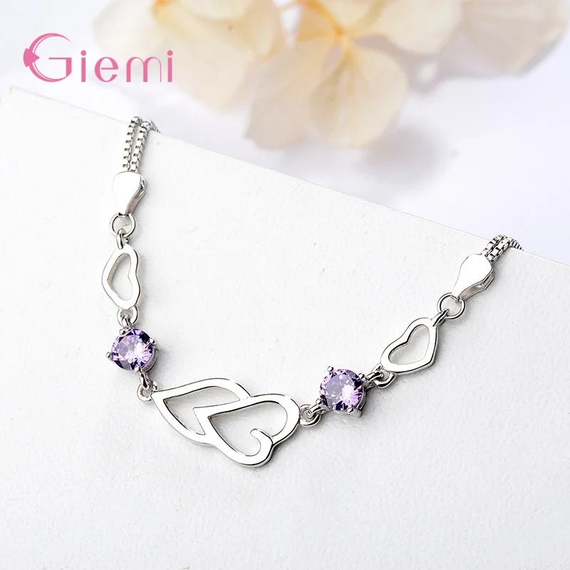 

Charm 925 Sterling Silver Heart Crystal Zircon Bracelets for Women Girls Wedding Party Fashion Jewelry Gifts Accessory Wholesale