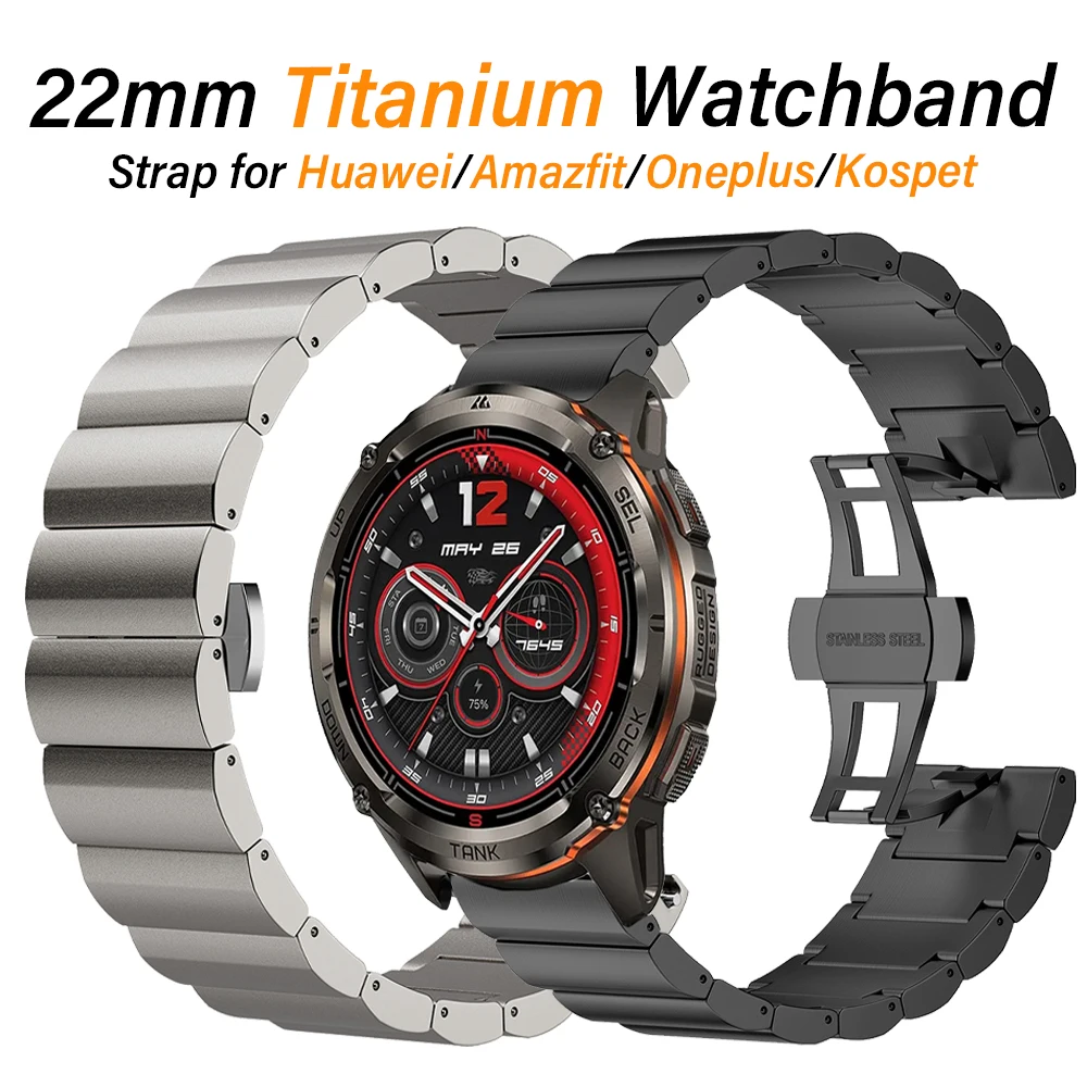 

22mm Titanium Band for Kospet Tank T2 T3 Ultra 2 M3 M2 Black Titanium Strap for Huawei Watch GT3 GT4 GT 5 Pro Amazfit Balance 2
