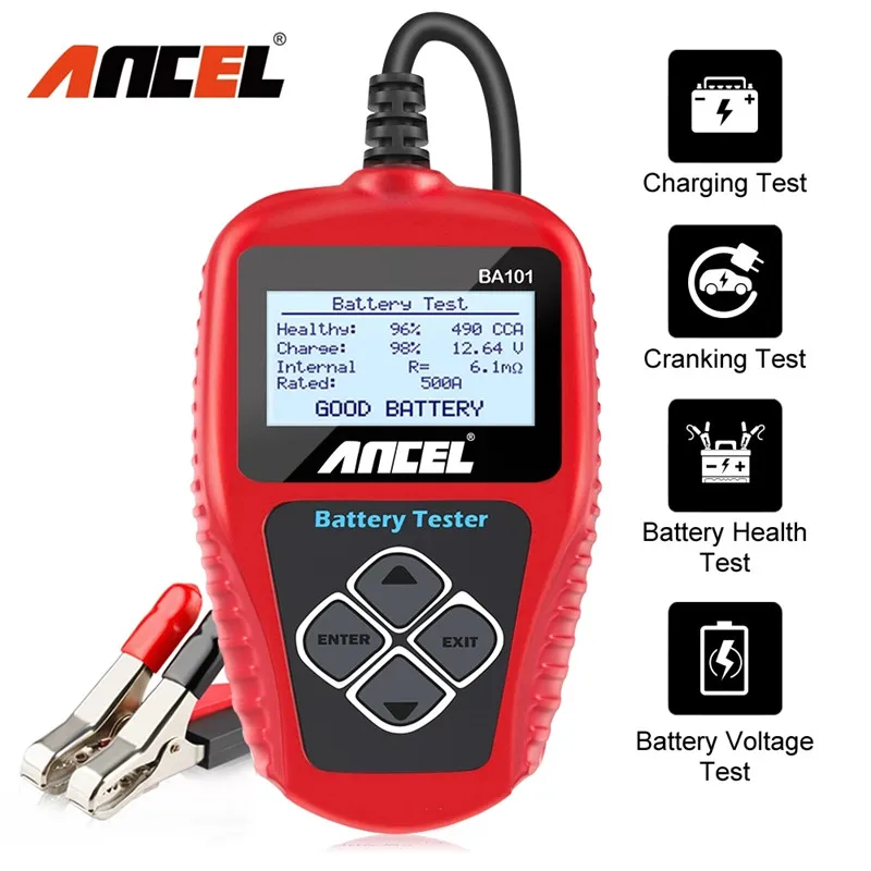 ANCEL BA101 12V Car Battery Tester Digital Analyzer 100 to 2000CCA for Car Motorcycle Automotive Cranking Charging System Test