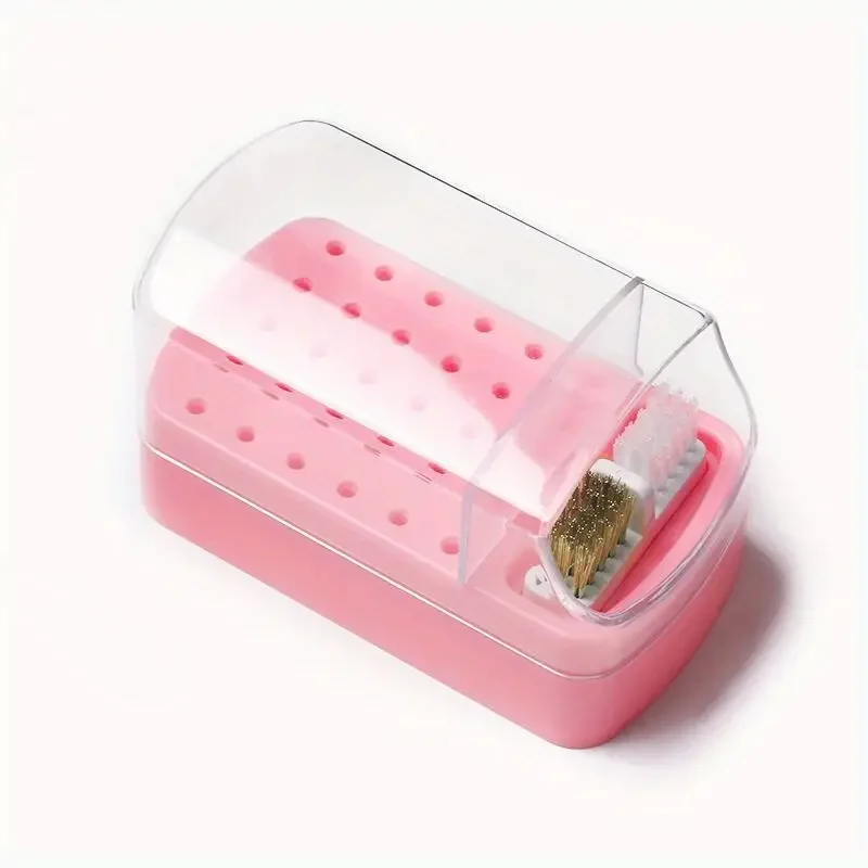 2 in 1 네일 드릴 비트 보관함 30구 클리닝 브러쉬 포함 매니큐어 살롱 그라인딩 헤드 홀더 디스플레이 네일 아트 액세서리