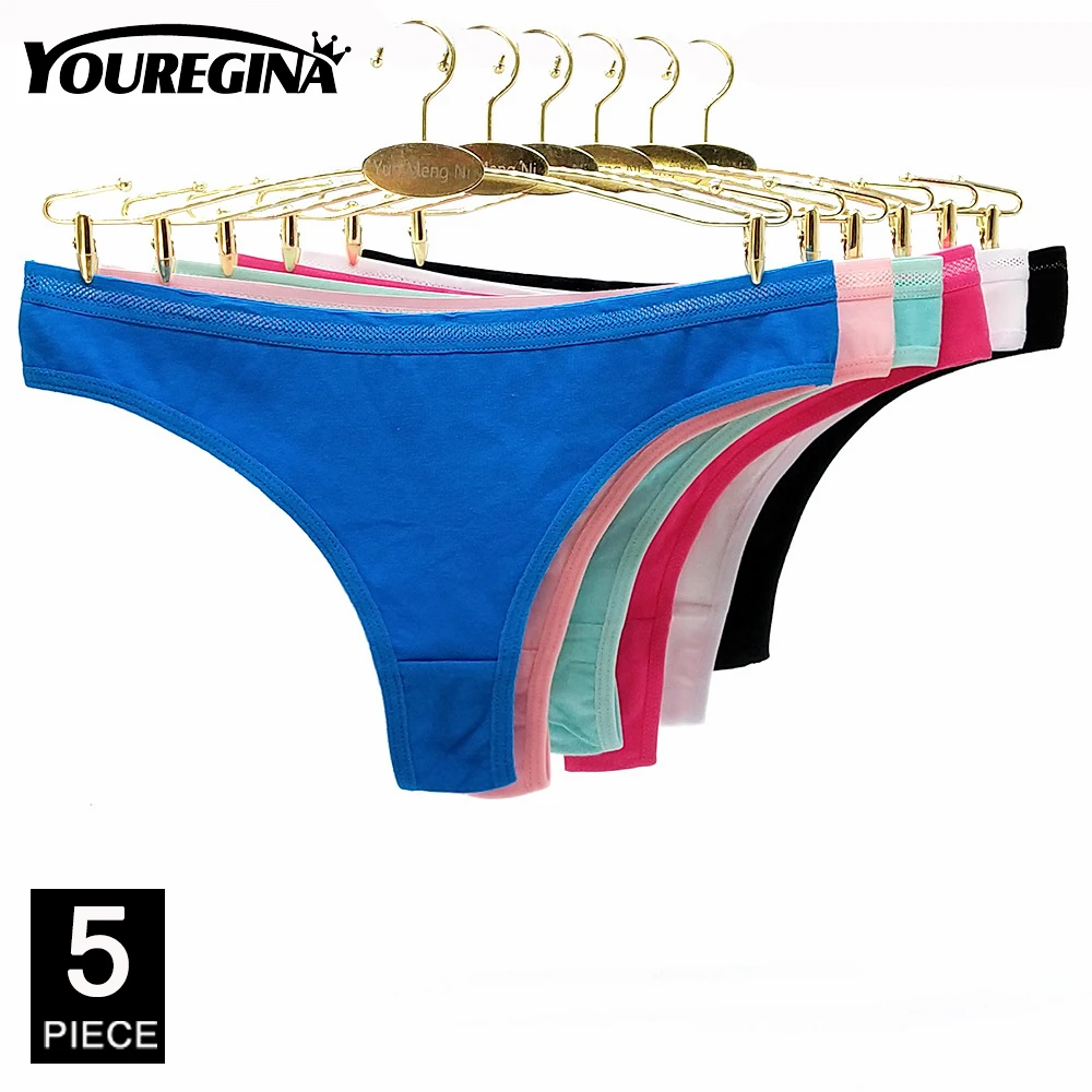 Ladies Thong Panties Women G Strings Sexy Lingerie Femme Cotton Underwear For Female Pantys Solid Tanga Mujer 5 pcs/lot