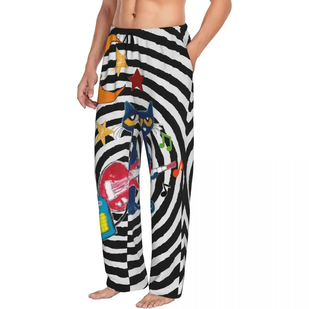 Custom Pete The Cat Pajama Pants Men Sleepwear Sleep Lounge Bottoms with Pockets
