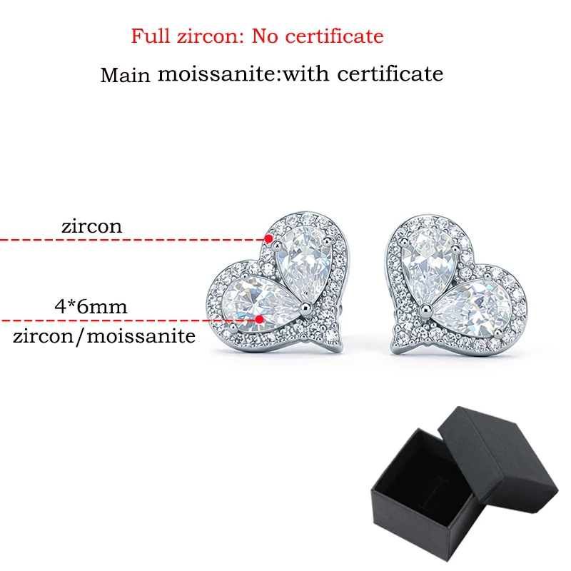 Smyoue Pear Cut 4*6mm D Color Moissanite Stud Earrings for Women Heart Shape Ear Jewelry Wedding Party Real S925 Sterling Silver