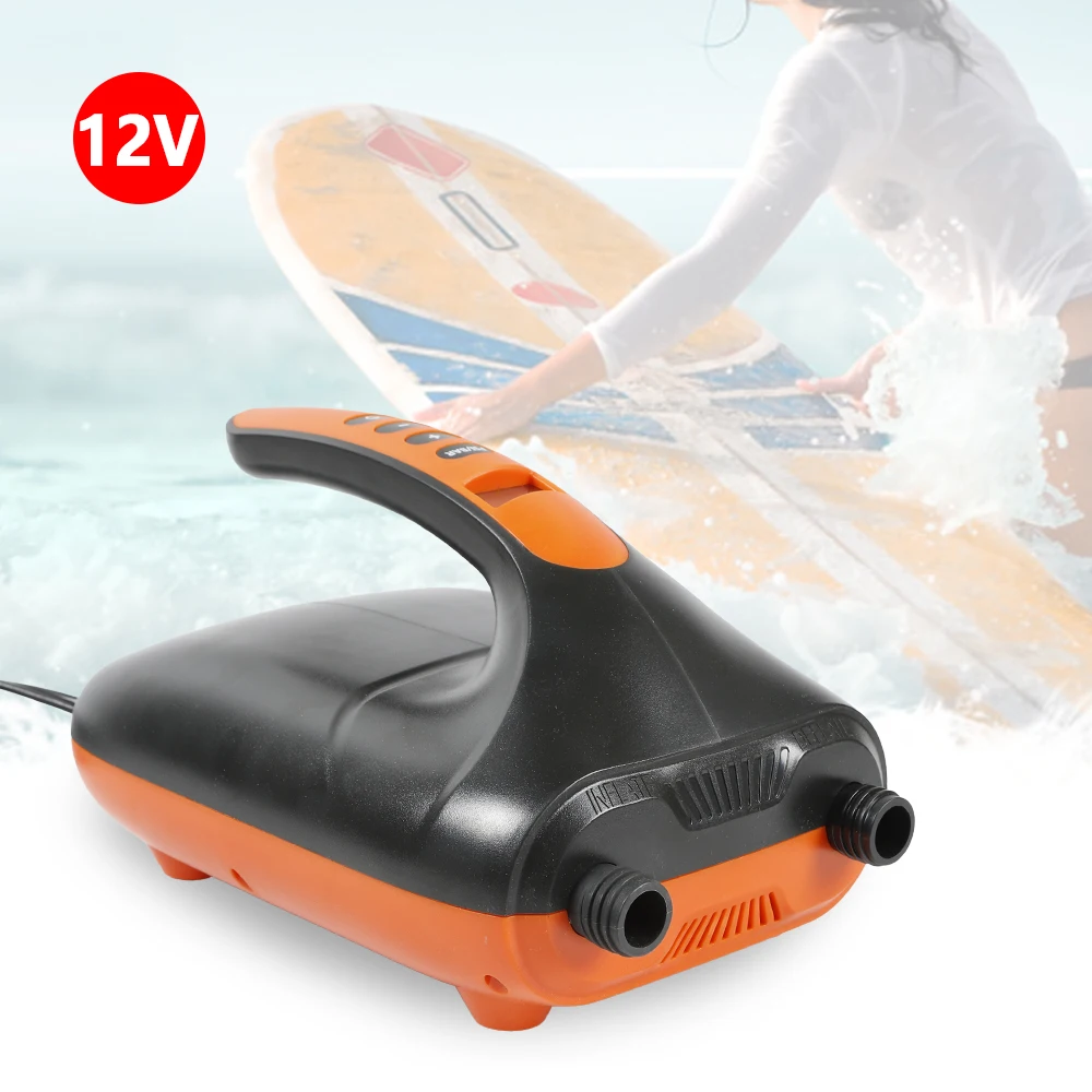 12v 110w Inflatable Pump with 6 Nozzles High Resolution LCD Display Universal Dc on Board Electric Pump Black with Orange