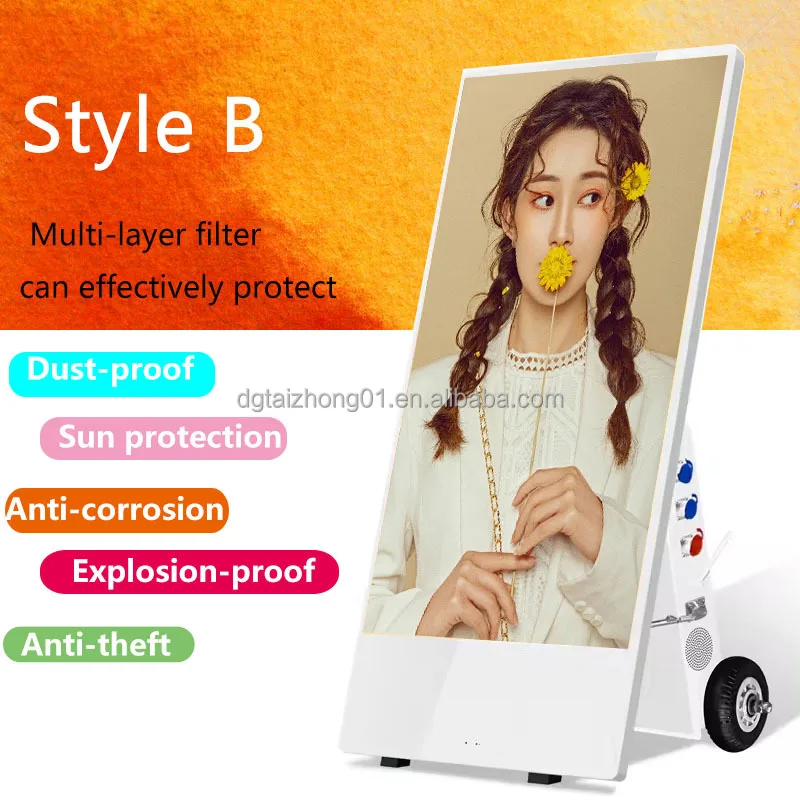 Equipamento de jogo de publicidade à prova d'água ao ar livre recarregar telas de sinalização de restaurante alimentadas por bateria portátil