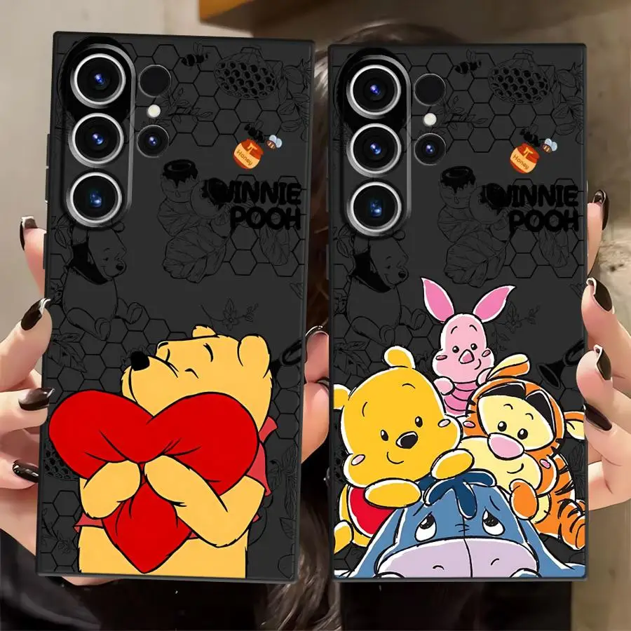 Case for Samsung Galaxy S23 Ultra S20 S25 Edge S24 Plus S21 FE Black Soft Phone Cover Disney Winnie The Pooh