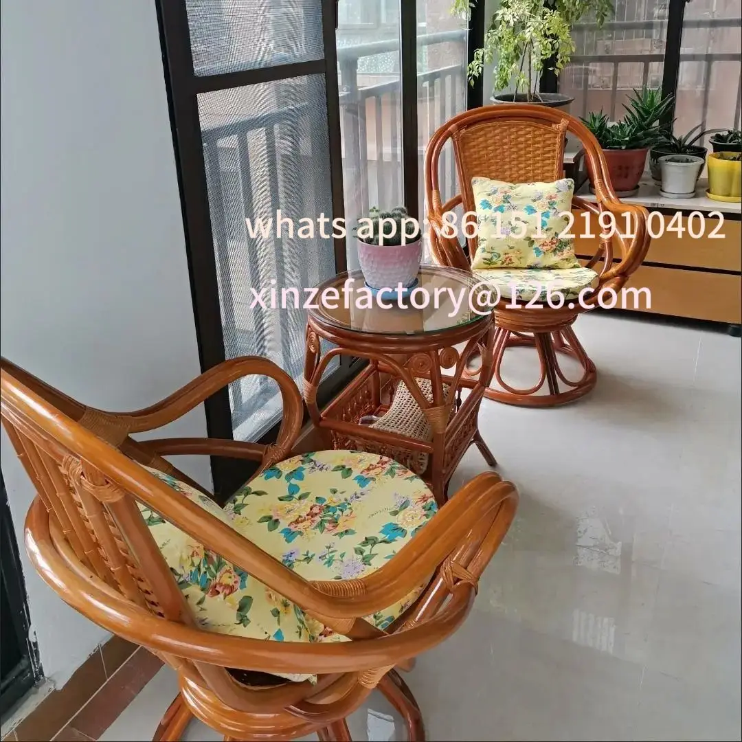 

CustomizableRattan Chair Three-piece Combination Table Coffee Table Household Garden Backrest Woven Swivel Chair Teng Chair