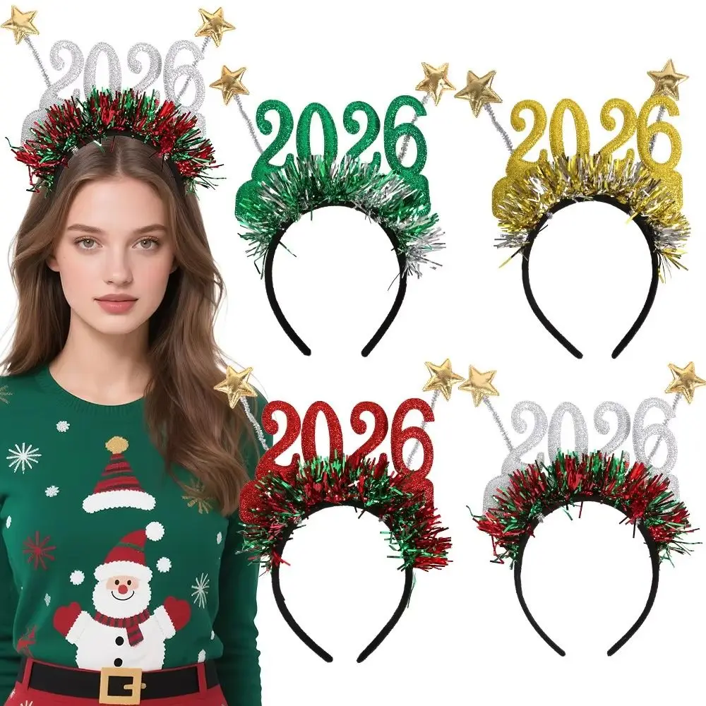 

Sequin 2026 Happy New Year Headband Sweet Star New Year Decorative Glasses Colorful Creative Christmas Headpiece