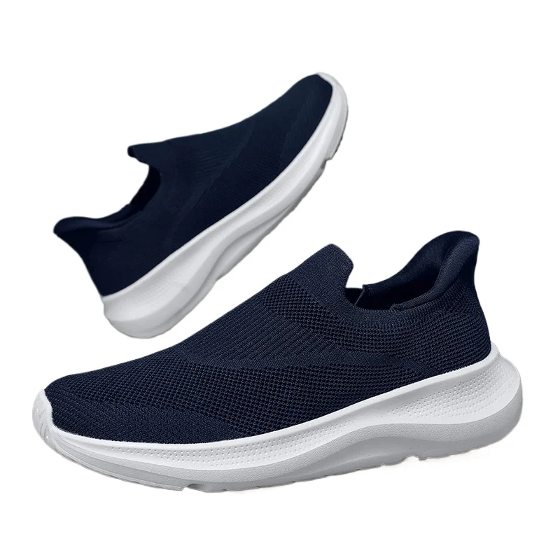 Men's Slip-On Breathable Knit Sneakers Lightweight Stretchy Casual Shoes with Cushioned Sole for Walking Travel and Daily Wear