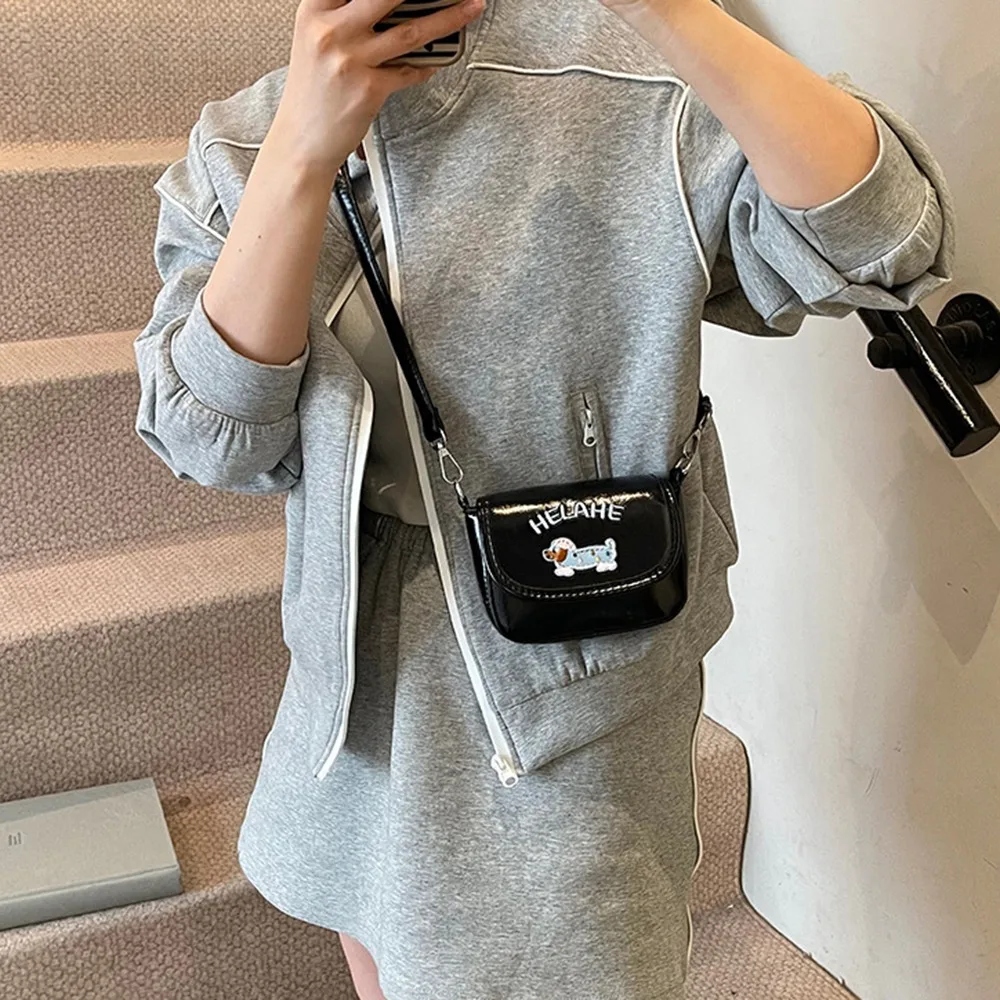 

Shoulder Bag Kawaii Leather Square Bag Korean Style Cute Puppy Mini Saddle Bag Coin Purses Storage Lipstick Bag Female