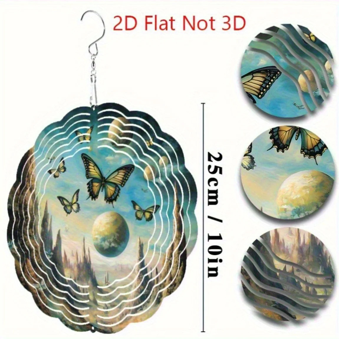 CIFBUY Wind Chime Rotating Blue Butterfly Outdoor Garden Patio Decor Weatherproof Cosmic Fantasy Balcony Hanging Gift