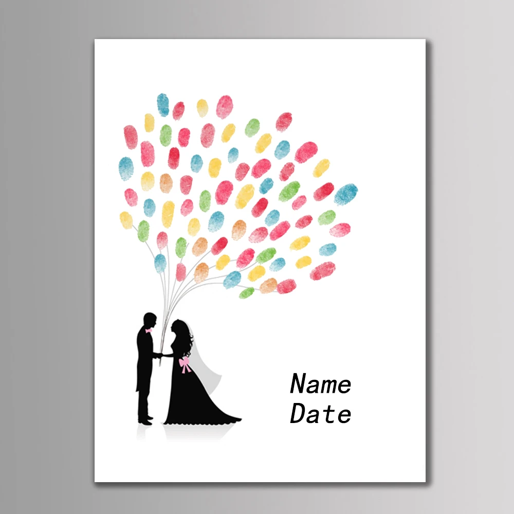 Wedding Fingerprint Tree Guest Book Signature Painting Couple's Kiss Thumbprint Painting Party Wedding Best Wishes +Ink Pad