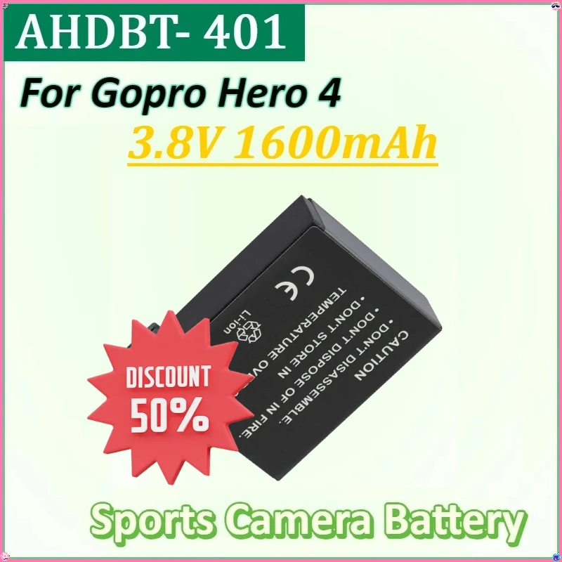 

3.8V 1600mAh for Gopro Hero 4 Camera Battery Digital Bateria Action Camera Accessories New AHDBT- 401 Hero4 for Gopro 4 Battery