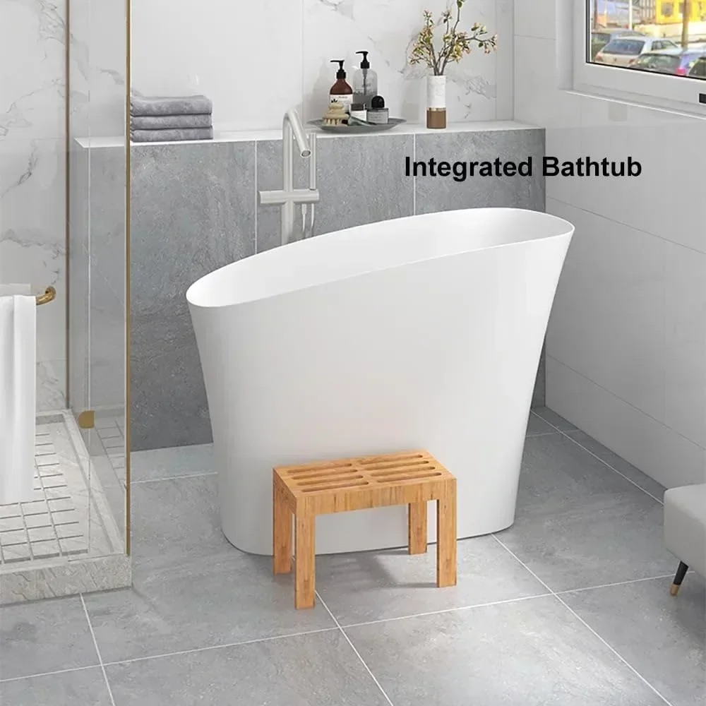 Freestanding Bathtubs Soaking Bathtub 47'' Oblique Freestanding Tub Resin Deep Soaking Bathtub In Matte White Bathtubs