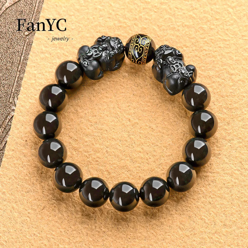 Myanmar a-goods jade ink jade brave string hand-carved atmospheric high-grade jade bracelet men and women holiday gift