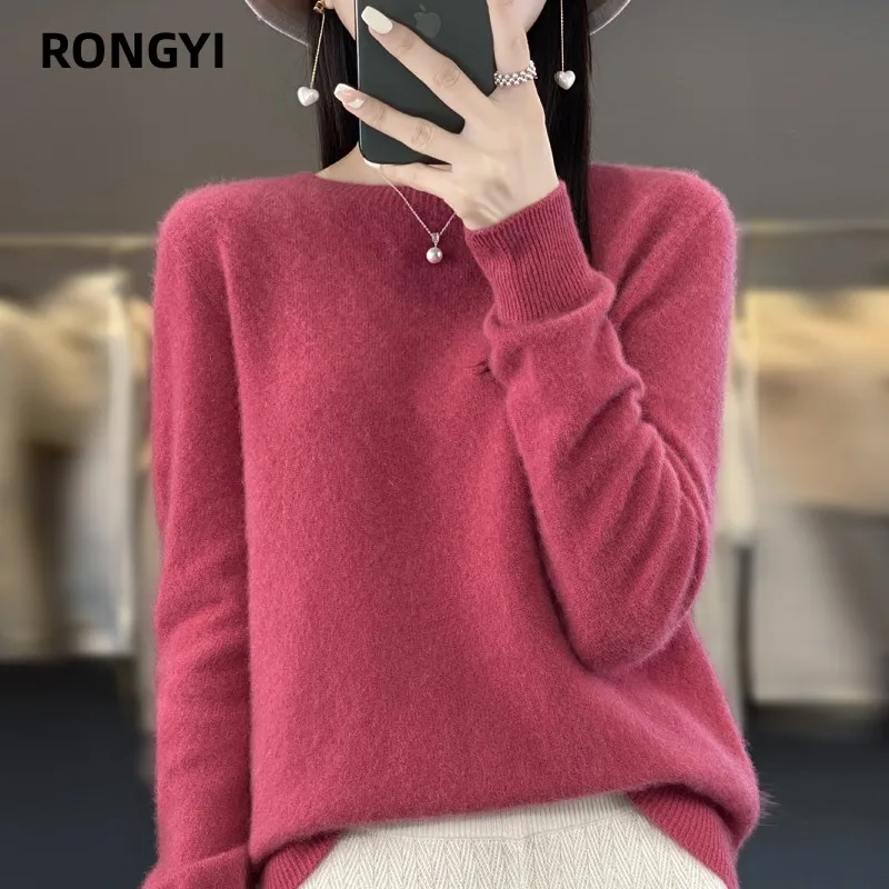 RONGYI Cashmere Sweater Women Knitted Sweaters 100% Merino Wool Winter Fashion O-Neck Autumn Warm Pullover Jumper Clothes Top