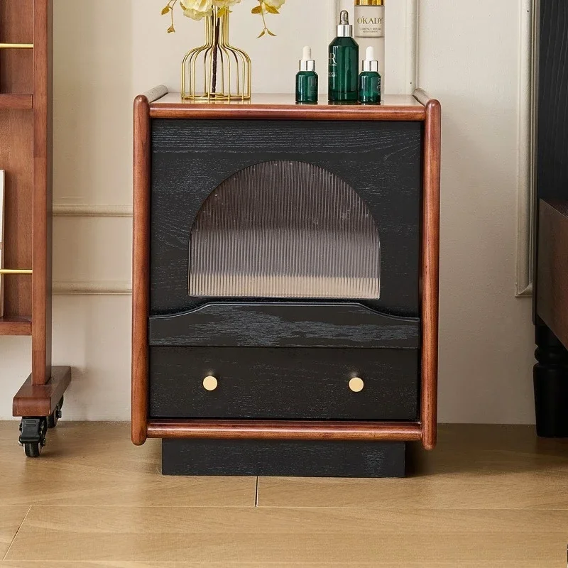 Table de chevet en bois massif de frêne de style rétro français, table de chevet de rangement américaine pour chambre à coucher, petite maison